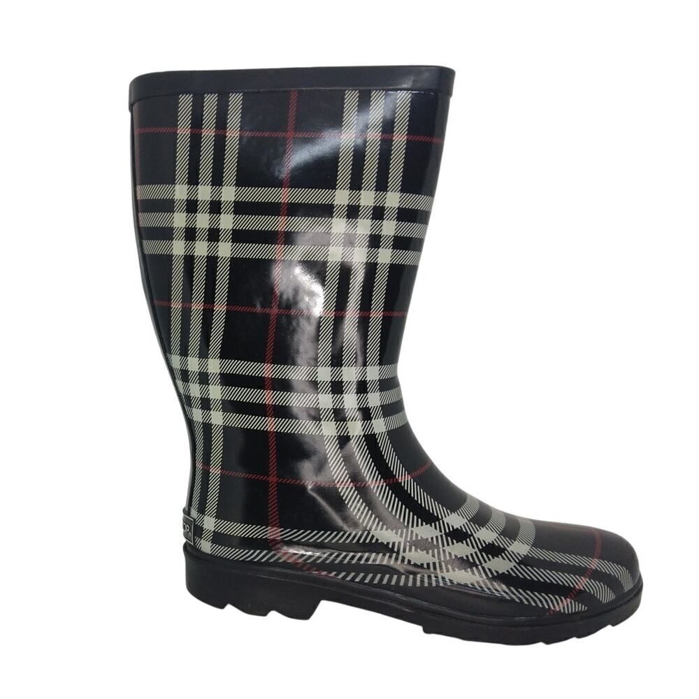 Aqua Stop Womens Pre-owned Waterproof Black/White/Red Rain Boots - sz. 8M